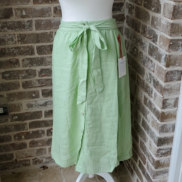 the good jane Dresses & Skirts - The Good Jane Lime Green Midi Belted Button Skirt